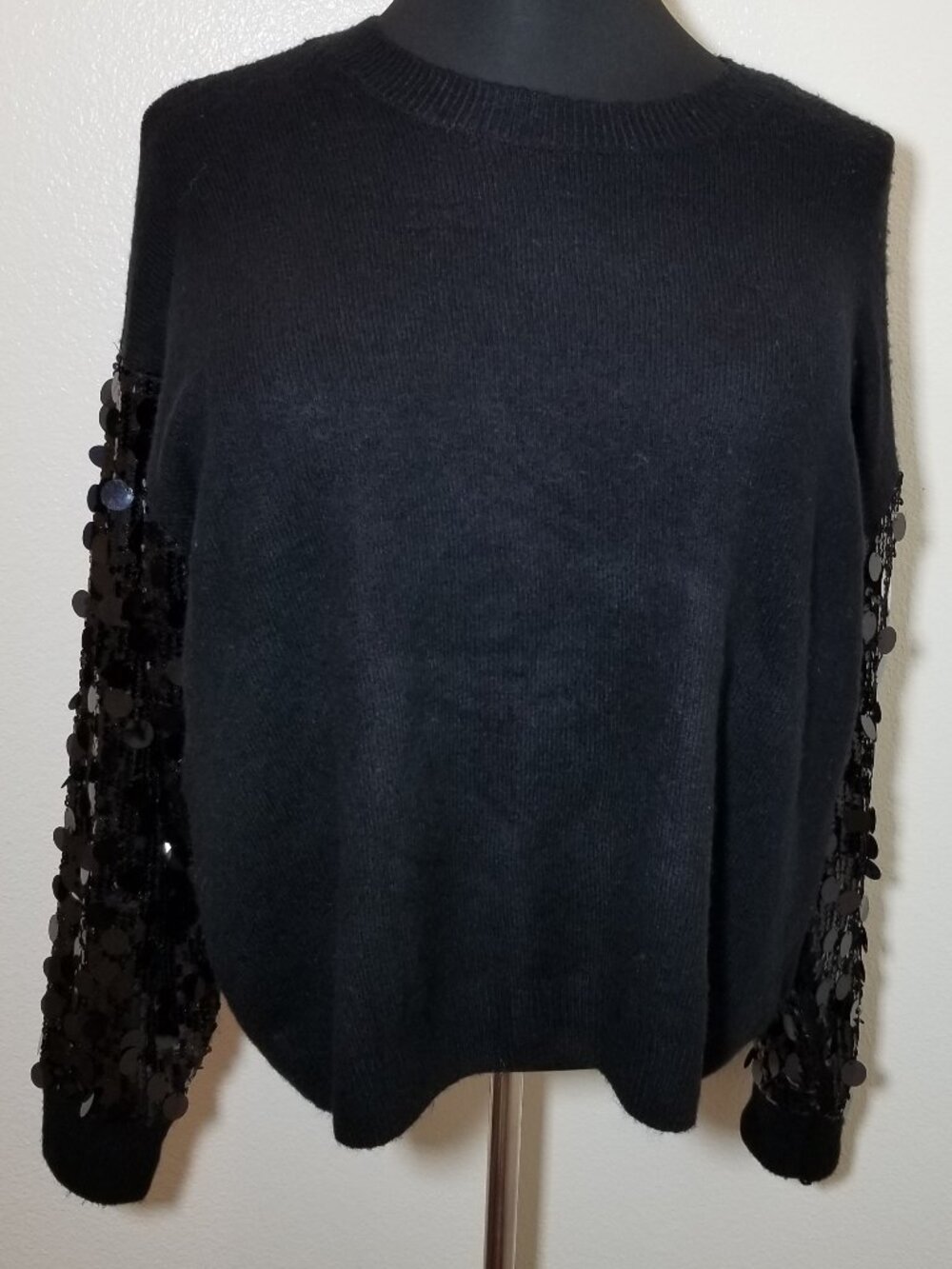 Vince Camuto Womens Large Black Sweater Sequin Sleeve Business Party Retro NWT